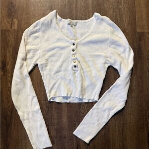 Love Tree Ivory Ribbed Henley Long Sleeve Crop Top